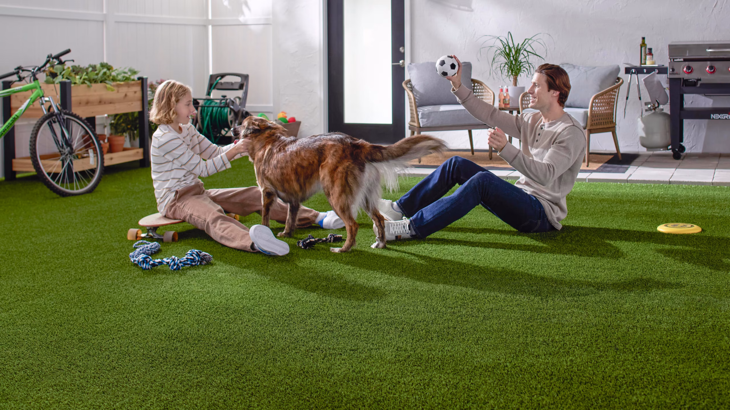 Premium artificial grass used in a modern outdoor landscaping project